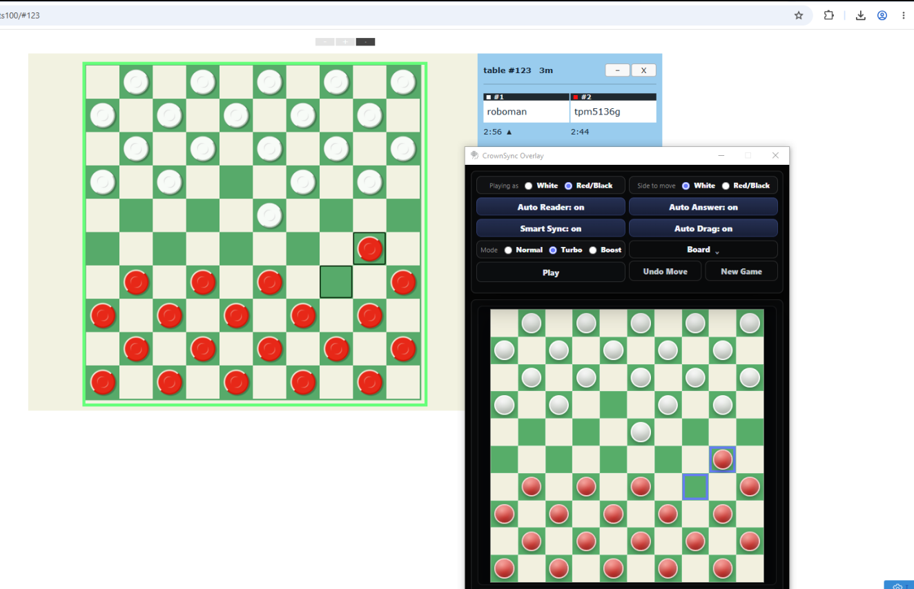 CrownSync working on an online draughts board